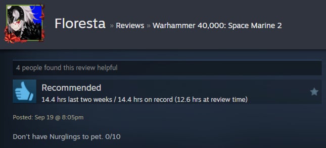 Screenshot of the article titled Warhammer 40,000: Space Marine 2, As Reported by Steam Reviews